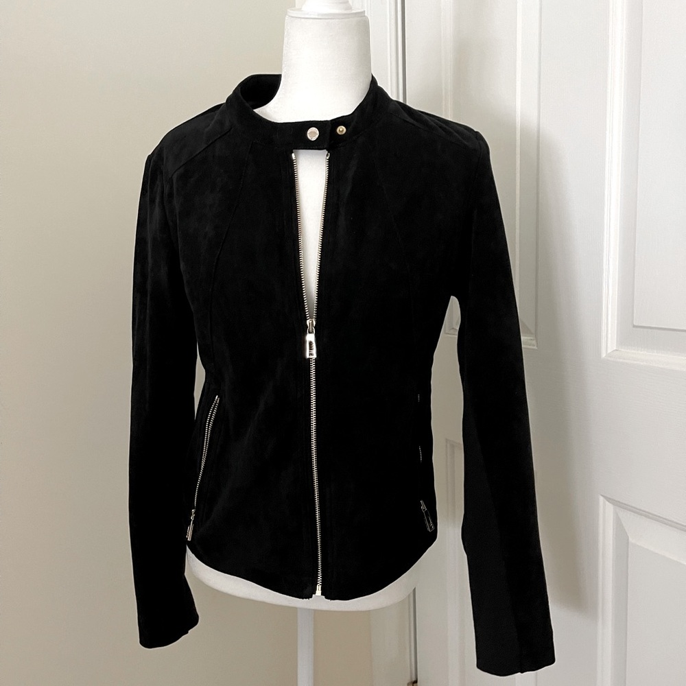 Ivanka Trump black suede motto jacket